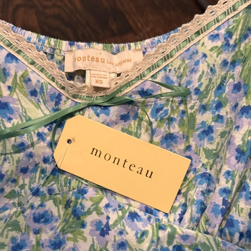 43 **NWT** Floral Blue & Green Maxi Dress - Picture 3 of 4
